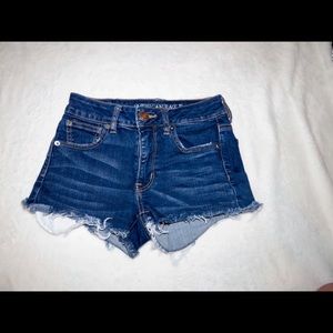 american eagle dark wash high rise jean shorts